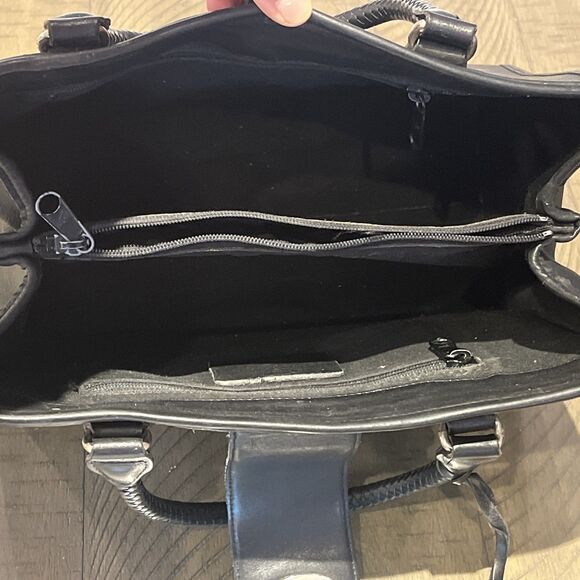 Brighton Black Purse Leather Flap Satchel Bag wallet set vtg Y2K Striped heart - Picture 7 of 9